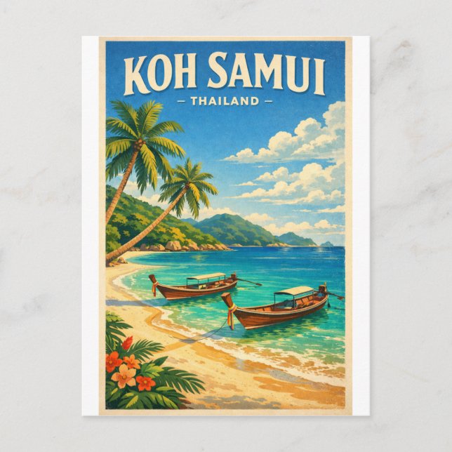 Koh Samui Insel, Thailand Retro Postkarte (Vorderseite)