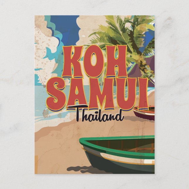 Koh Samui, Thailand Vintage Travel Poster Postkarte (Vorderseite)