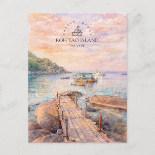 Koh Tao, Insel, Thailand Wasserfarben Souvenir Feiertagspostkarte
