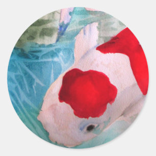 Kohaku Koi 2 Japanische Aquarell-Kunst Runder Aufkleber