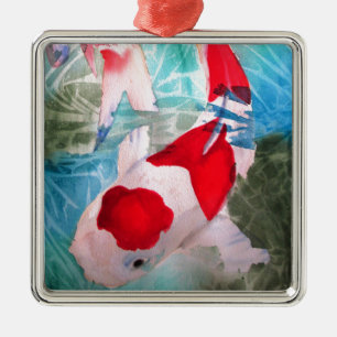 Kohaku Koi 2 Japanische Aquarell-Kunst Silbernes Ornament