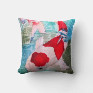 Kohaku Koi 2 japanische Fisch-Aquarellkunst Kissen