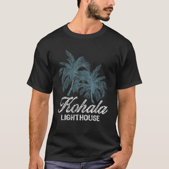 Kohala Lighthouse Hawaii Zwei große Palmen T-Shirt (Vorderseite)