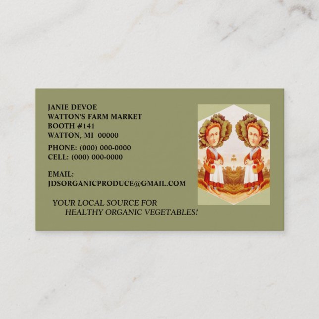 KOHL-FLECKEN-FRAU mit FARMERZEUGNIS-VISITENKARTEN Visitenkarte (Vorderseite)