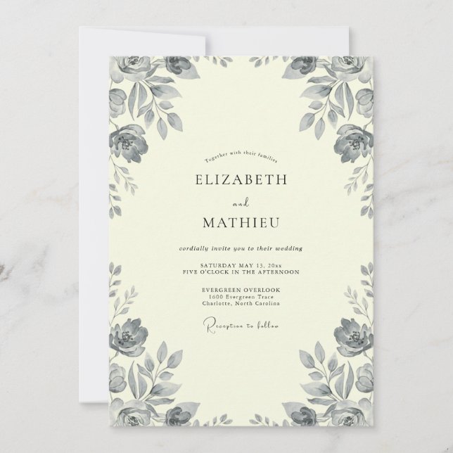 Kohle Gemalte Rosenhochzeit Einladung (Vorderseite)