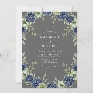 Kohle-Indigo-Blatt-Hochzeit Einladung