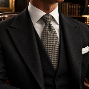 Kohle-Ivory-Klassiker-Hahnentritt-Tweed Krawatte