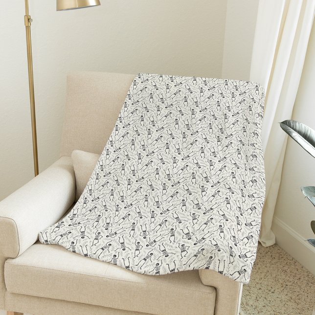 Kohle und Ecru-neutrales Halloween-Skelettmuster Fleecedecke (Von Creator hochgeladen)