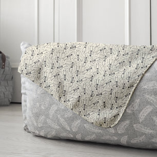 Kohle und Ecru-neutrales Halloween-Skelettmuster Sherpadecke