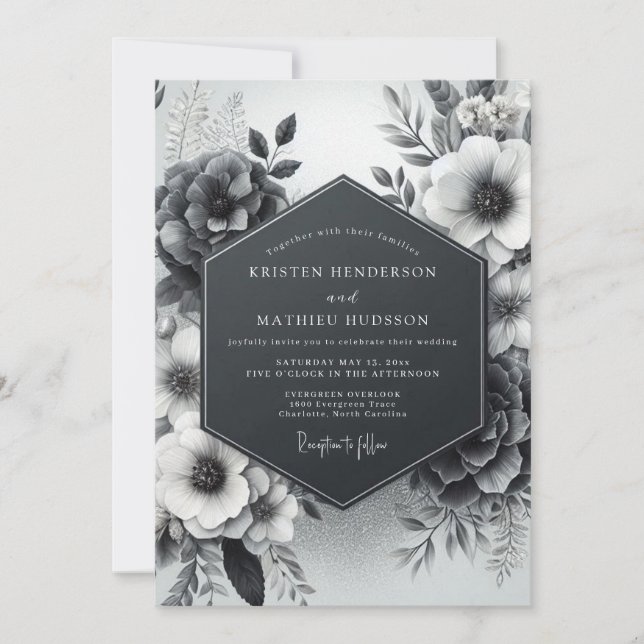 Kohle-Vesper-Flora-Hochzeit Einladung (Vorderseite)