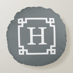 Kohle Weißgriechischer Schlüsselrahmen #2 Initialm Rundes Kissen