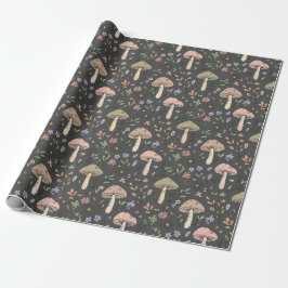 Kohlegrau Erde Fungi Nahtloses Muster Geschenkpapier