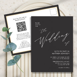 Kohlegrauer QR-Code in einer modernen Hochzeit Einladungspostkarte