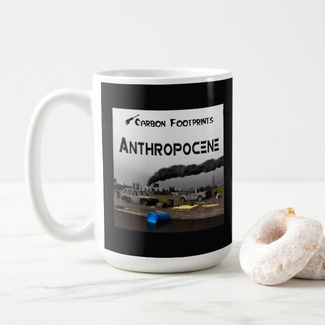 Kohlenstoff-Fußabdrücke - Anthropozän Kaffeetasse (Mit Donut)