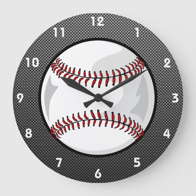 Kohlenstofffaser sieht Baseball aus Große Wanduhr (Vorderseite)