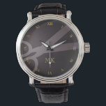 Kohlescheren und Monogramm Armbanduhr<br><div class="desc">Diese Uhr zeigt Ihr Monogramm und ein Paar Scheren auf dunkelgrauem Hintergrund mit goldfarbenen römischen Ziffern. Es ist ein perfektes Geschenk für einen Friseur,  Friseur,  Schneider und vieles mehr.</div>