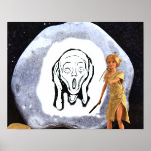 Kohlezeichnung auf einem großen Felsen. Poster