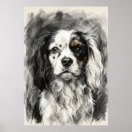 Kohlezeichnung Cavalier King Charles Spaniel Portr Poster
