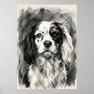 Kohlezeichnung Cavalier King Charles Spaniel Poster
