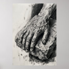 Kohlezeichnungsposter 'Gealterte Hände' | Lebensst Poster