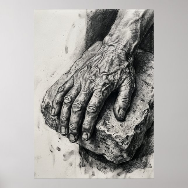 Kohlezeichnungsposter 'Gealterte Hände' | Lebensst Poster (Vorne)