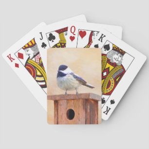 Kohlmeise auf Vogelhaus Malerei Original-Vogel-Kun Spielkarten