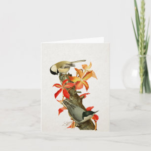 Kohlmeise Kleiber Herbstlaub Vintage Vogelkarte Karte