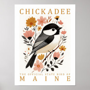 Kohlmeise Vogel von Maine USA Reise Poster