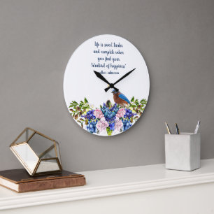Kohlrosen und Blaue-Vogel-Glück Zitat  Große Wanduhr