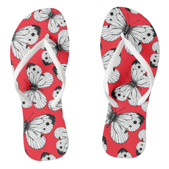 Kohlweißling-Muster auf Rot Flip Flops (Fußbett)