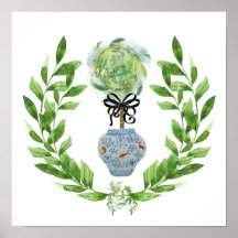 Koi Blue und White Ginger Jar Art Print Poster