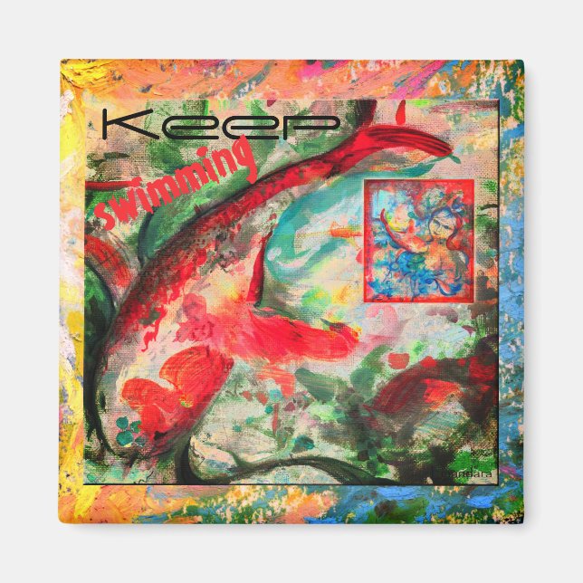 Koi Carp Fisch Behalte Schwimmen Gemälde Magnet (Vorne)