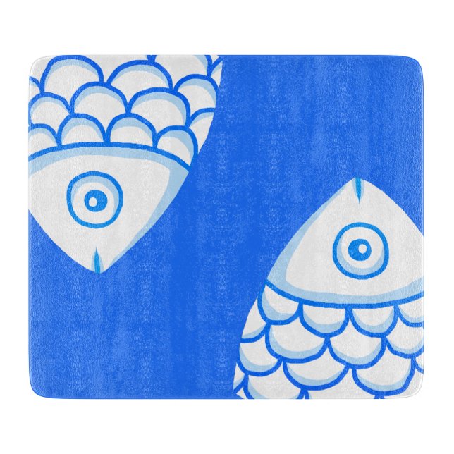 Koi Carp Fish Blue Abstrakte Schnittpappe Schneidebrett (Vorderseite)