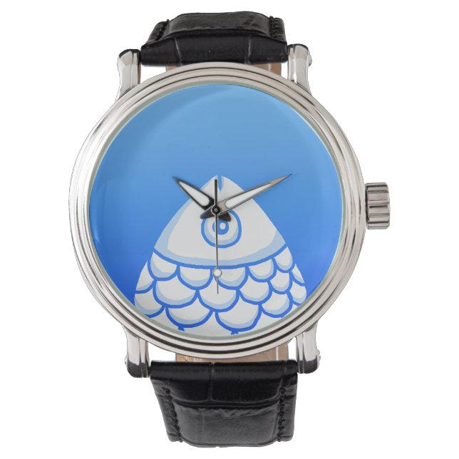 Koi Carp Fish Chinoiserie Chic Blau Armbanduhr (Vorderseite)