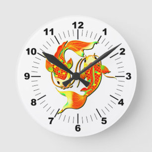 Koi Carp Fish Orange Green Runde Wanduhr