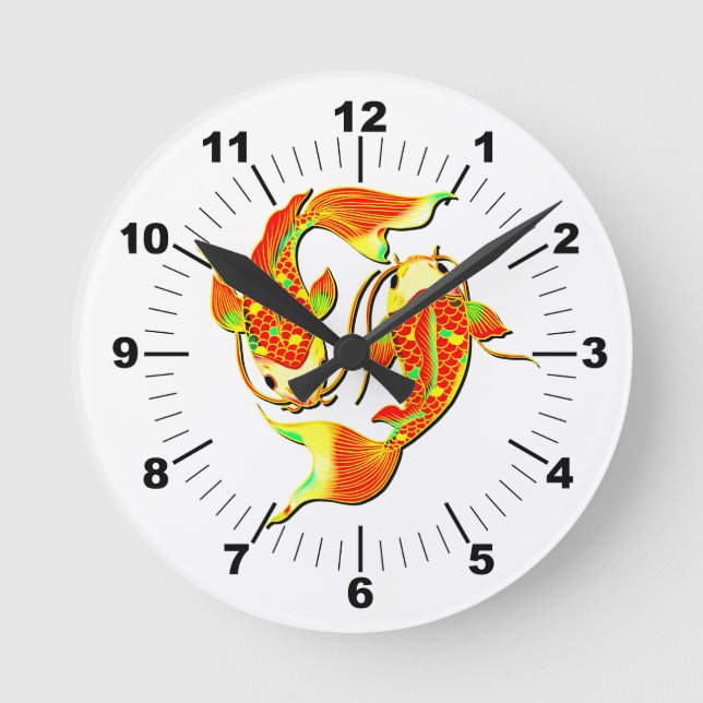 Koi Carp Fish Orange Green Runde Wanduhr (Vorderseite)