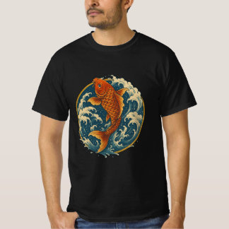 Koi Climbing the Waterfall – Japanese Art Circle D T-Shirt