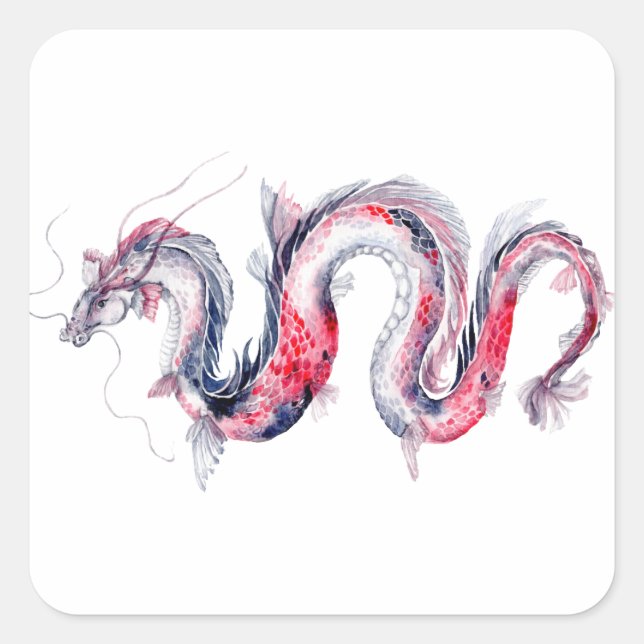 Koi Dragon Quadratischer Aufkleber (Vorderseite)