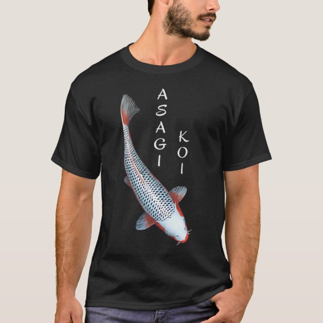 Koi-Fisch Asagi-Sorte - klein mit weißem Text link T-Shirt (Vorderseite)