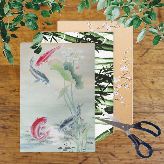 Koi Fisch, Bamboo, Pflaumenblümchen Geschenkpapier Set (Von Creator hochgeladen)