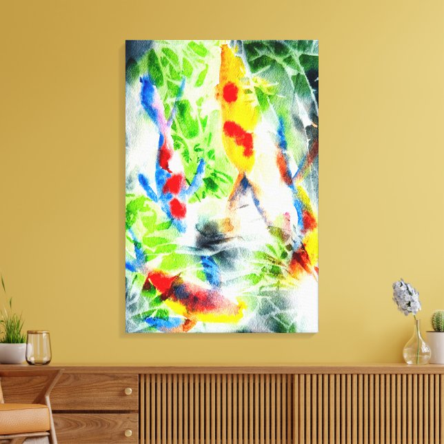 Koi Fisch farbige Aquarellkunst Leinwanddruck (Insitu (Wohnzimmer))