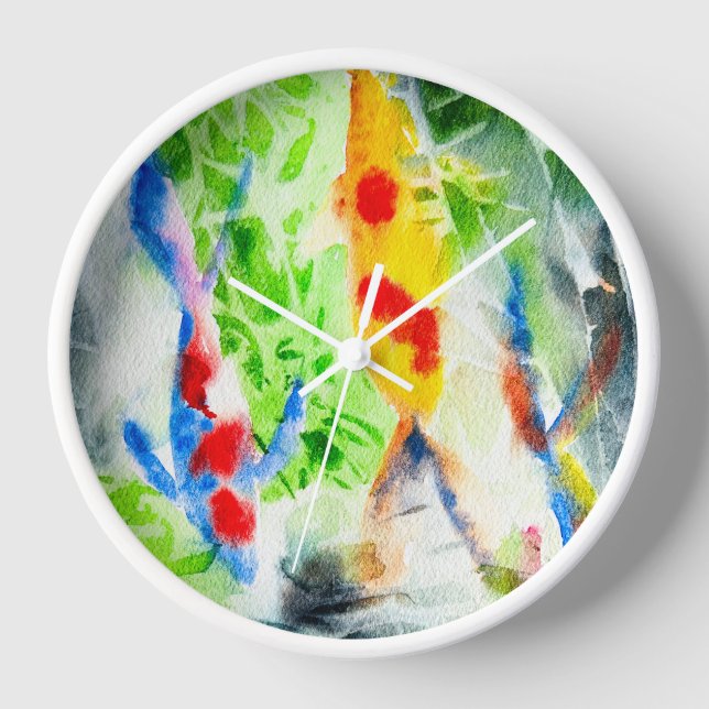 Koi Fisch farbige Aquarellkunst Uhr (Vorderseite)