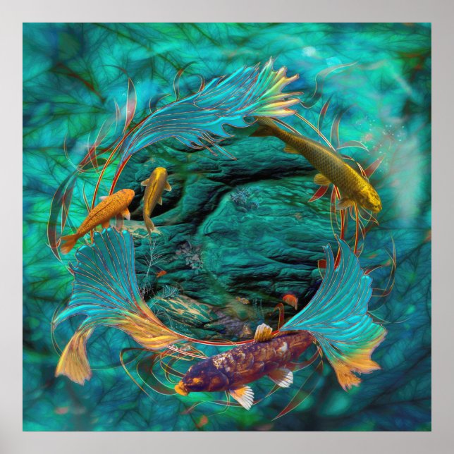 Koi-Fisch "FRIEDLICH SCHWIMMEND" Poster (Vorne)