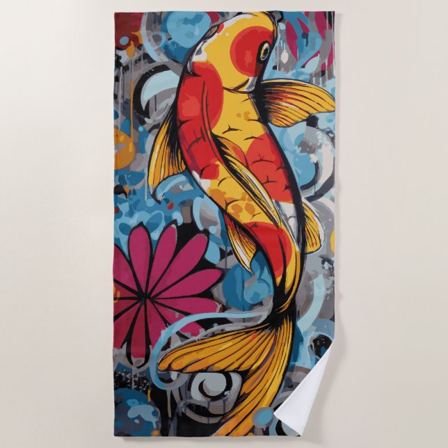 Koi-Fisch-Graffiti-Pop-Art Strandtuch (Vorderseite)