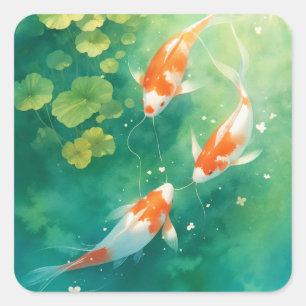 Koi-Fisch-Harmonie im Teich Quadratischer Aufkleber