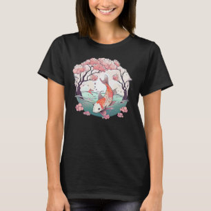 Koi Fisch im Teich schwimmen neben Kirschblüte t T-Shirt