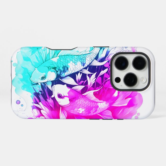 Koi Fisch in Rosa und Blau iPhone Hülle (Rückseite (Horizontal))