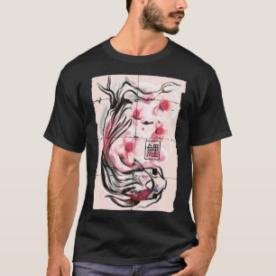 Koi-Fisch Japanische Sakura-Kirschblüten-Grafik T-Shirt