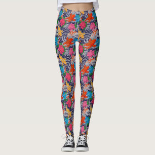 Koi Fisch Japanischer Tattoo mit Wellenblumenmuste Leggings