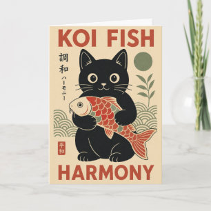 Koi-Fisch-Katze Japanische Harmonie-Zen-Illustrati Karte